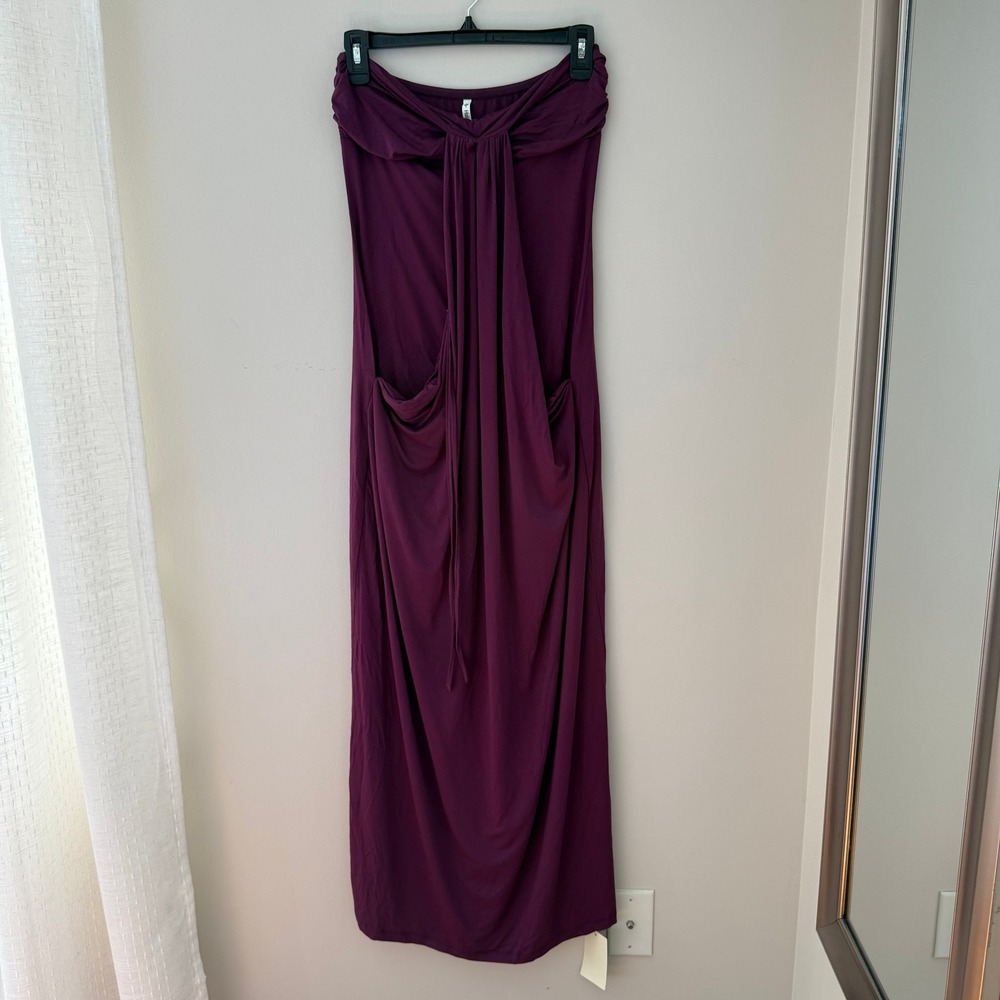 Halara Strapless Multi-Way Draped Maxi Dress with Pockets Purple Small NWT